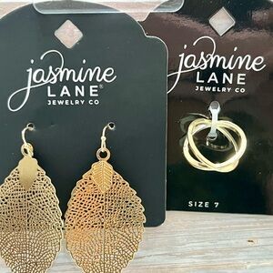 Jasmine Gold Leaf Earrings & Ring Set